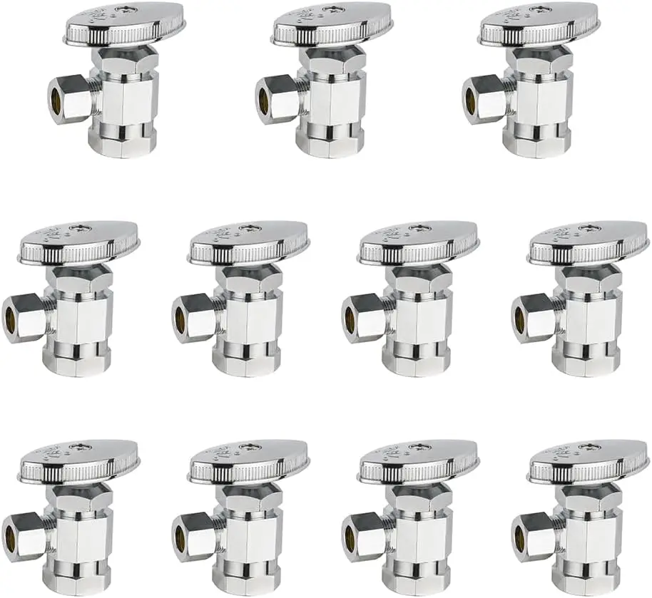 Pack of 10 Multi-Turn Angle Stop Valves, 1/2" FIP x 3/8" OD, Brass Chrome Plate, NSF/ANSI 61 Certified
Pack of 10 Multi-Turn Angle Stop Valves, 1/2" FIP x 3/8" OD, Brass Chrome Plate, NSF/ANSI 61 Certified