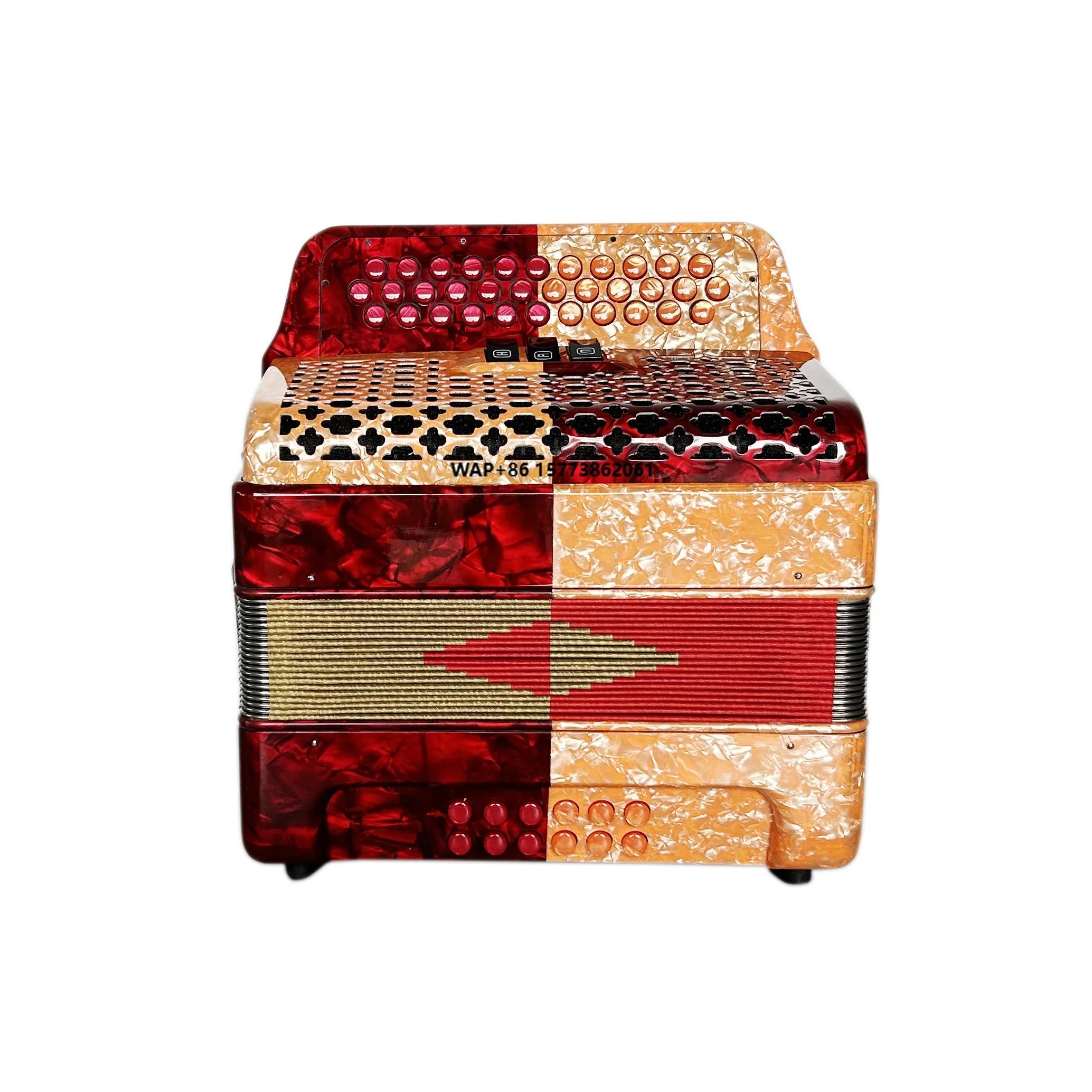 Professional JB3412B Diatonic Accordion Instrument 34 Buttons 12 Bass 3 Registers Wood Red Orange Celluloid JB3412B
Professional JB3412B Diatonic Accordion Instrument 34 Buttons 12 Bass 3 Registers Wood Red Orange Celluloid JB3412B