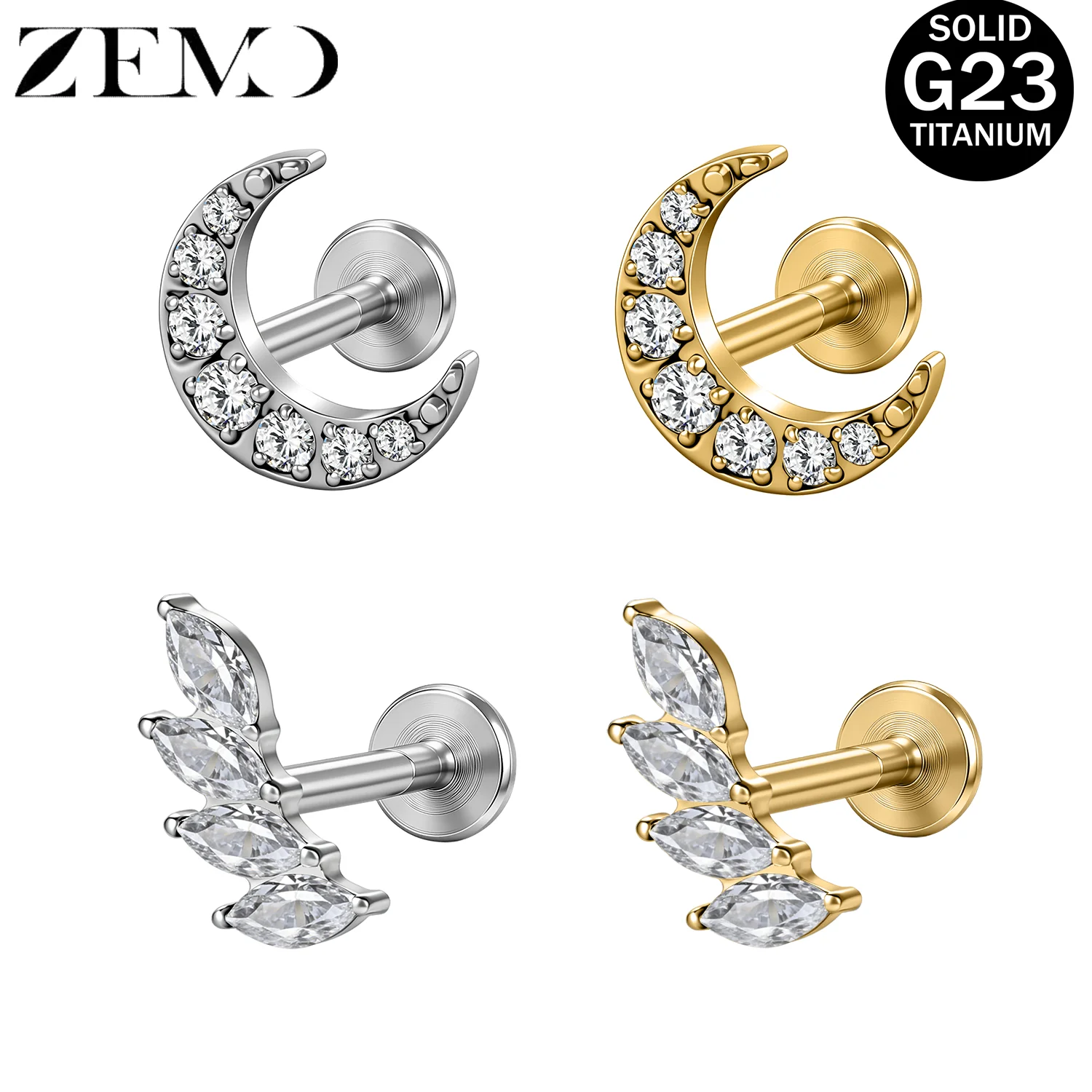 ZEMO 1PC 16G 18G ASTM F136 Titanium Steel Lip Ear Stud Moon Leaf Clear Zircon Opal Cartilage Helix Piercing Jewelry Earrings 8MM
ZEMO 1PC 16G 18G ASTM F136 Titanium Steel Lip Ear Stud Moon Leaf Clear Zircon Opal Cartilage Helix Piercing Jewelry Earrings 8MM