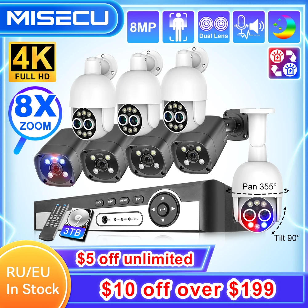 MISECU H.265 8CH 4K PTZ 8X Zoom Dual Lens POE Security Camera Kit Outdoor 8MP CCTV Record Surveillance Protection System ONVIF
MISECU H.265 8CH 4K PTZ 8X Zoom Dual Lens POE Security Camera Kit Outdoor 8MP CCTV Record Surveillance Protection System ONVIF