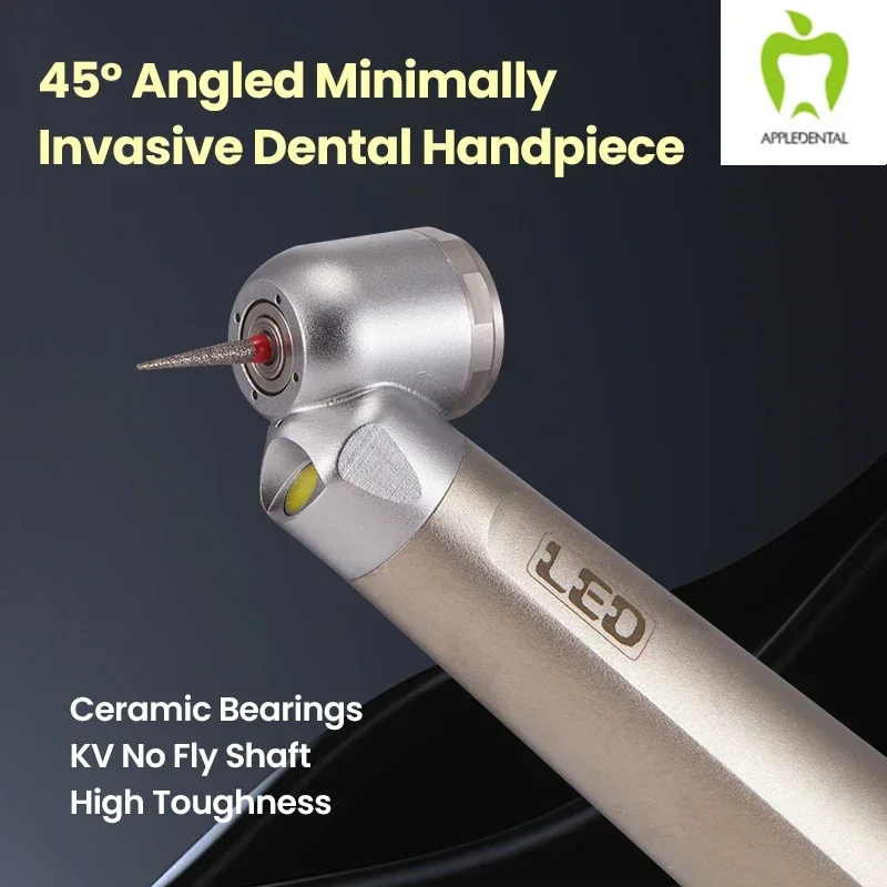45° TU LED Dental High speed Handpiece APPLE DENTAL Single Point Water Spray High 25W Cutting Power, Press-Type, Quiet Operation
45° TU LED Dental High speed Handpiece APPLE DENTAL Single Point Water Spray High 25W Cutting Power, Press-Type, Quiet Operation