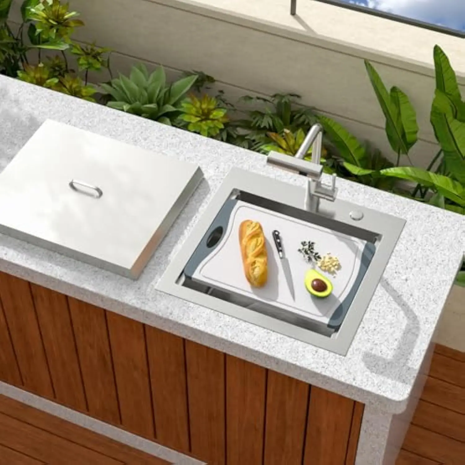 Outdoor Sink - 21 X 20 Inch Drop in Workstation Kitchen Sink with Dust Lid and Faucet 16 Gauge Stainless Steel Single Bowl Bar
Outdoor Sink - 21 X 20 Inch Drop in Workstation Kitchen Sink with Dust Lid and Faucet 16 Gauge Stainless Steel Single Bowl Bar