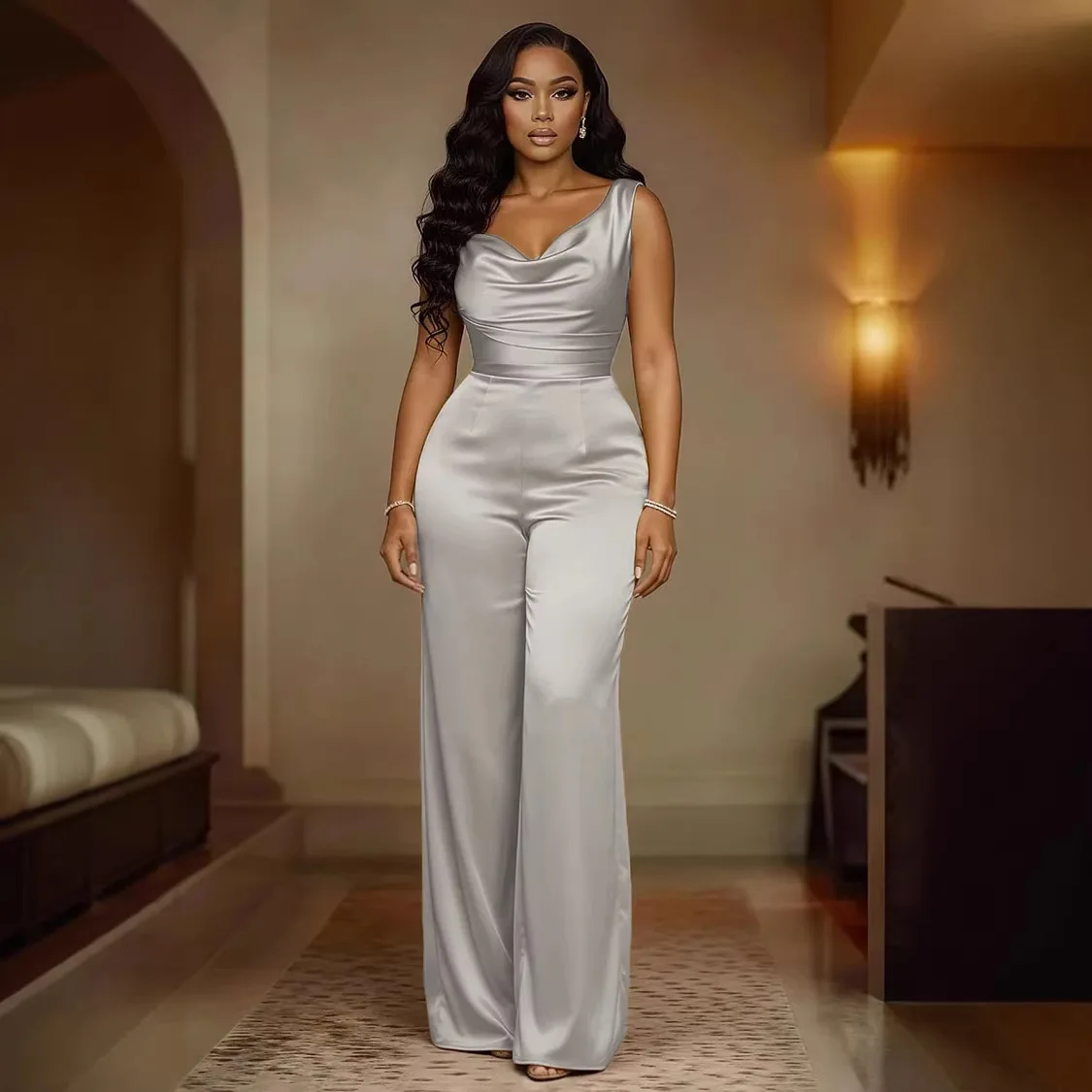 2026 Summer New Fashion Satin Wide Leg Suit Waist Cinched Sleeveless Women's Clothing Cross-Border High Waist Long ...
2026 Summer New Fashion Satin Wide Leg Suit Waist Cinched Sleeveless Women's Clothing Cross-Border High Waist Long ...