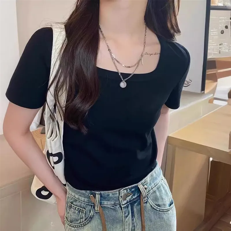 European American Straight oulder Tirt Women Summer 2025 Casual Cotton ort Sve Crew Ne Color Faion
European American Straight oulder Tirt Women Summer 2025 Casual Cotton ort Sve Crew Ne Color Faion