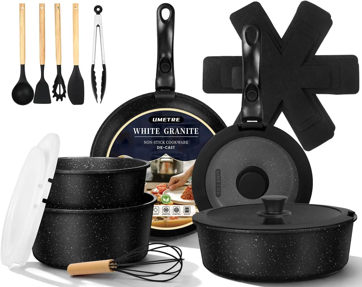 Nonstick Pots and Pans Set with Detachable Handle, 21 PCS Induction Cookware Set, Space-Saving Removable Handle, Dishwasher &
Nonstick Pots and Pans Set with Detachable Handle, 21 PCS Induction Cookware Set, Space-Saving Removable Handle, Dishwasher &