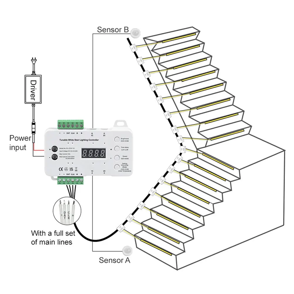 STEP-10 Tunable White LED Stair Lighting Controller DC12V DC24V CCT Adjustable Color Temperature Step Light Controller
STEP-10 Tunable White LED Stair Lighting Controller DC12V DC24V CCT Adjustable Color Temperature Step Light Controller