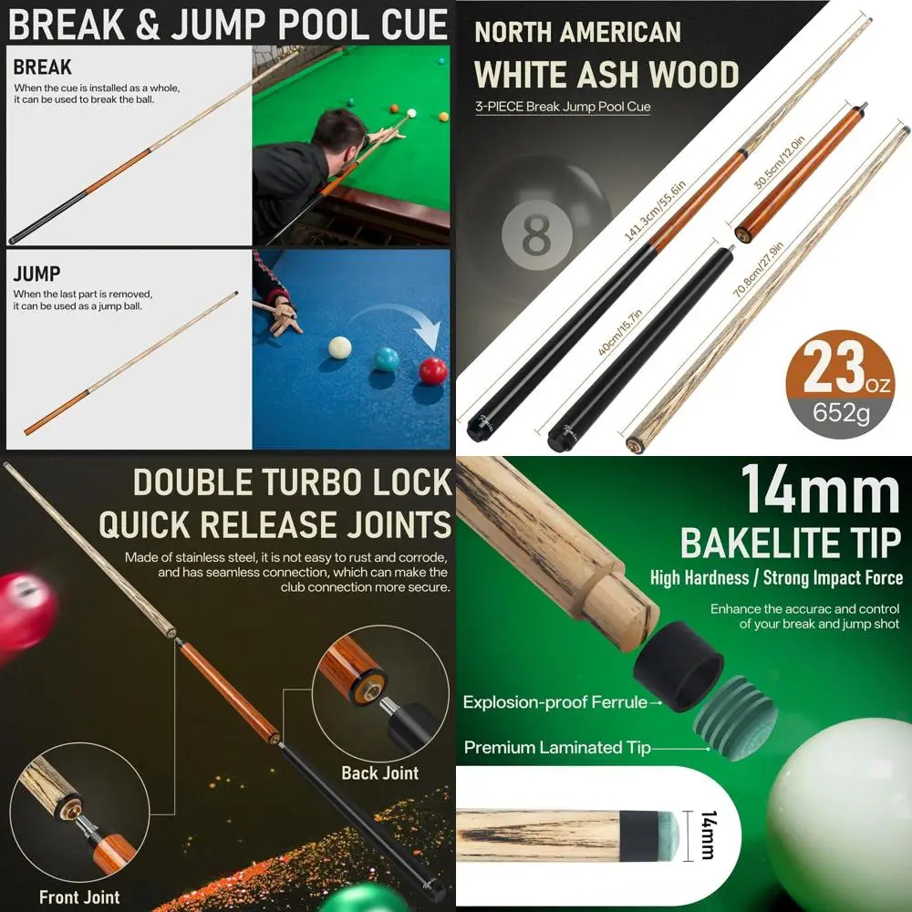 Powerful 21oz-28oz Jump & Break Pool Cue with Pro Tip, Chalk & Glove for Dynamic Shots
Powerful 21oz-28oz Jump & Break Pool Cue with Pro Tip, Chalk & Glove for Dynamic Shots