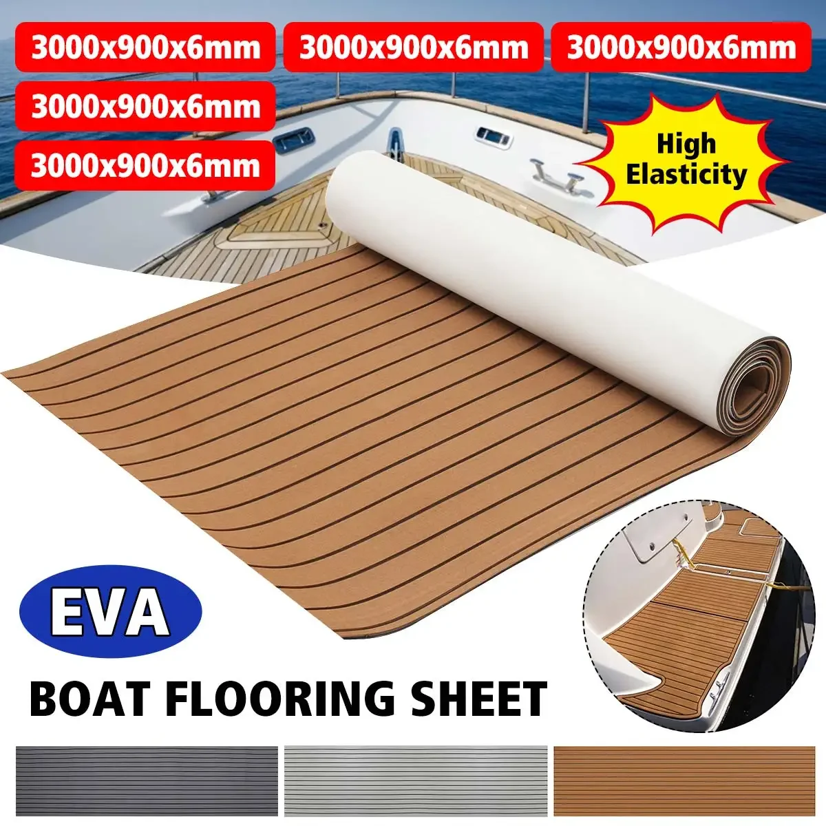 Self-Adhesive Foam Teak Decking EVA Foam Marine Flooring Faux Boat Decking Sheet Accessories Marine Gray Black 3000/2300x900x6mm
Self-Adhesive Foam Teak Decking EVA Foam Marine Flooring Faux Boat Decking Sheet Accessories Marine Gray Black 3000/2300x900x6mm