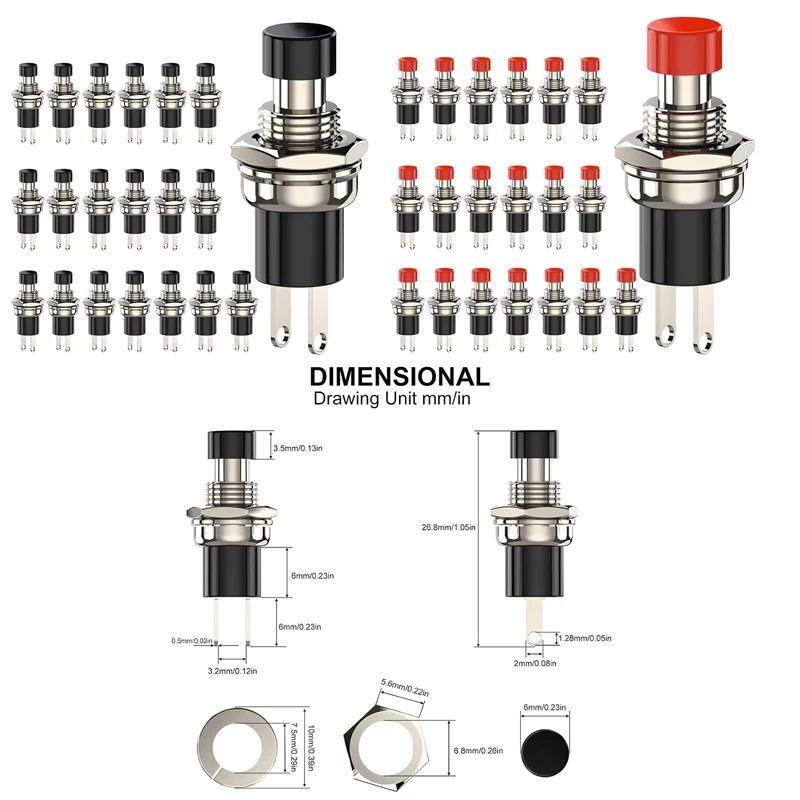 20 шт. мгновенный кнопочный переключатель 1A 250VAC SPST мини-кнопочные переключатели нормально открытый (НО) черный и красный колпачок
20 шт. мгновенный кнопочный переключатель 1A 250VAC SPST мини-кнопочные переключатели нормально открытый (НО) черный и красный колпачок