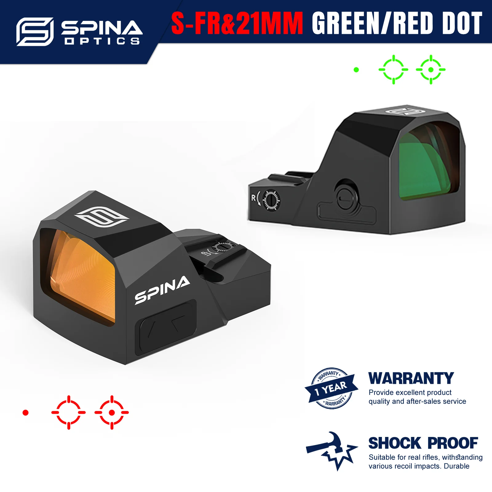 SPINA OPTICS Коллиматорный прицел 3MOA S-FR (красная/зелёная точка), активация встряхиванием, несколько прицельных сеток, с планкой Picatinny для винтовки
SPINA OPTICS Коллиматорный прицел 3MOA S-FR (красная/зелёная точка), активация встряхиванием, несколько прицельных сеток, с планкой Picatinny для винтовки