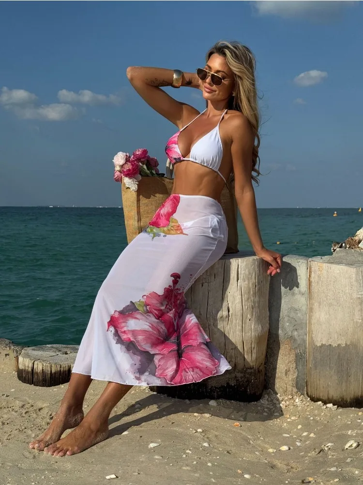 Summer Women Sexy White Floral Print 3 Piece Bikini Set Mesh Long Skirt Push Up Beach Swimsuit Holiday Swimwear 2025 New
Summer Women Sexy White Floral Print 3 Piece Bikini Set Mesh Long Skirt Push Up Beach Swimsuit Holiday Swimwear 2025 New