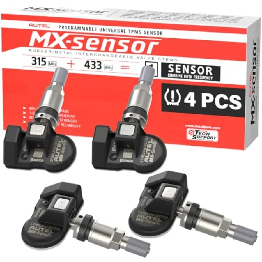 TPMS Sensor Set of 4 2in 1MX-Sensor 315MHz + 433MHz Dual Frequency 100% Programmable Replace OEM Sensor Work with TPMS Tool TS4
TPMS Sensor Set of 4 2in 1MX-Sensor 315MHz + 433MHz Dual Frequency 100% Programmable Replace OEM Sensor Work with TPMS Tool TS4