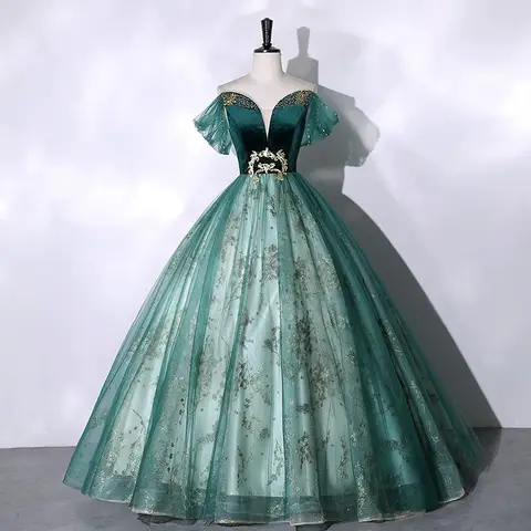 2026 Vocal Art Exam, Piano Performance, bel canto Solo Performance Dress, Ink Green Velvet Fashion Evening Dress, Female Host