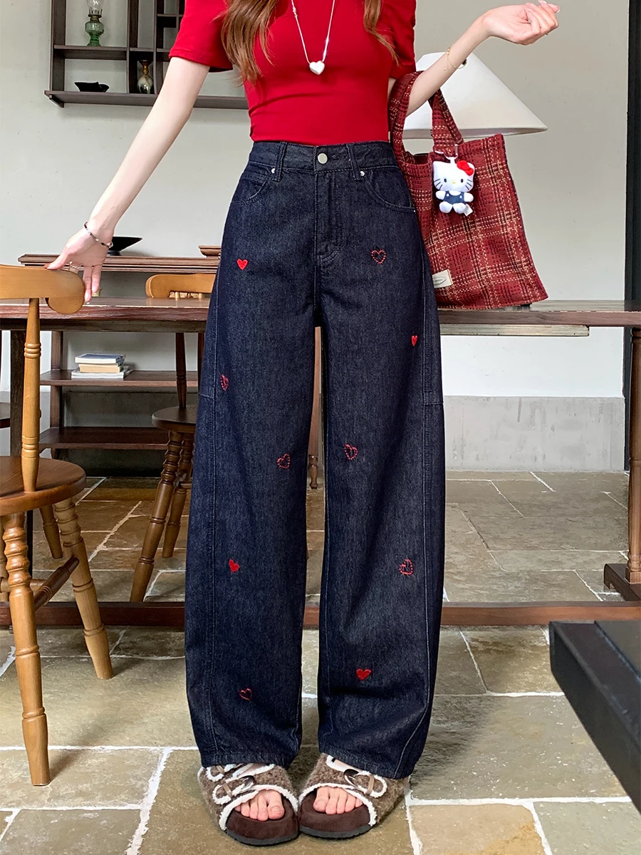 Retro Large Size Embroidered Denim Jeans Women's Spring Summer Loose High Waist Slim Straight Wide Leg Pants Deep Blue
Retro Large Size Embroidered Denim Jeans Women's Spring Summer Loose High Waist Slim Straight Wide Leg Pants Deep Blue