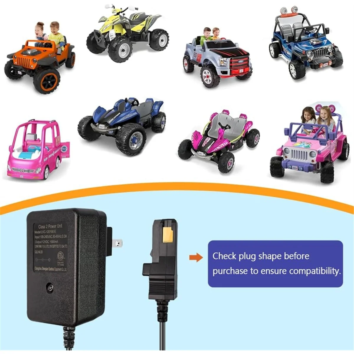 Зарядное устройство AA25 для игрушек для езды на 12 В, для использования серой батареи или оранжевой верхней батареи с вилкой стандарта США.
Зарядное устройство AA25 для игрушек для езды на 12 В, для использования серой батареи или оранжевой верхней батареи с вилкой стандарта США.