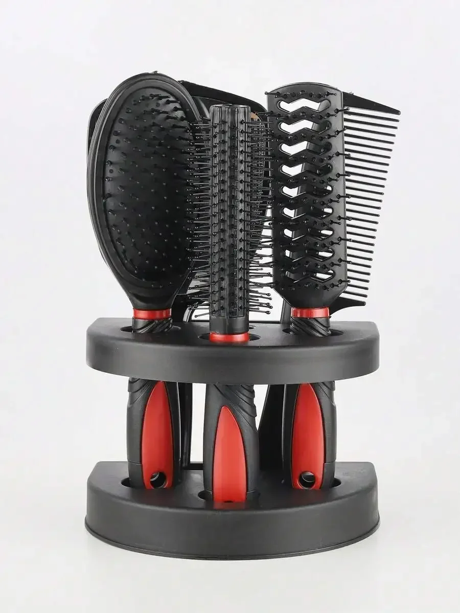 5-Piece Hair Brush And Comb Set With Stand: Cushion Brush, Round Brush, Ribs Comb, Wide Tooth Comb
5-Piece Hair Brush And Comb Set With Stand: Cushion Brush, Round Brush, Ribs Comb, Wide Tooth Comb