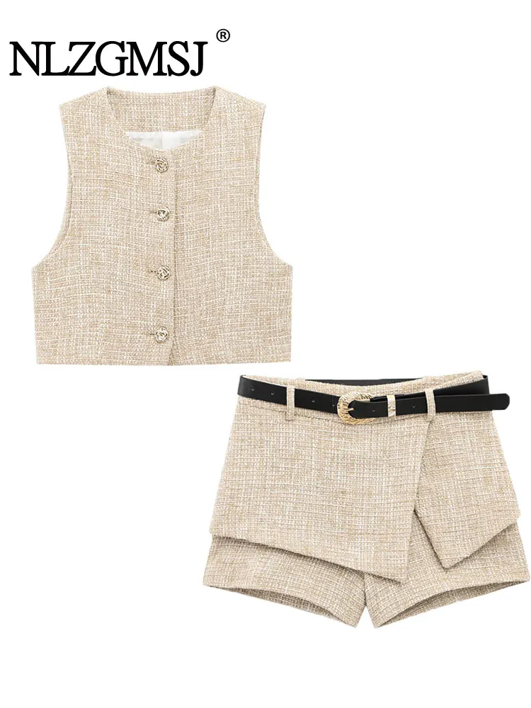 2024 Весенние женские текстурные элегантные комплекты, модные мини-юбки с поясом, шорты, комплекты с коротким жилетом, топ, комплекты из 2 предметов, женская одежда 
2024 Весенние женские текстурные элегантные комплекты, модные мини-юбки с поясом, шорты, комплекты с коротким жилетом, топ, комплекты из 2 предметов, женская одежда