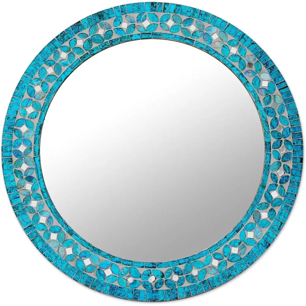 Glass Mosaic Wall Mirror in Turquoise Blossom Design
Glass Mosaic Wall Mirror in Turquoise Blossom Design