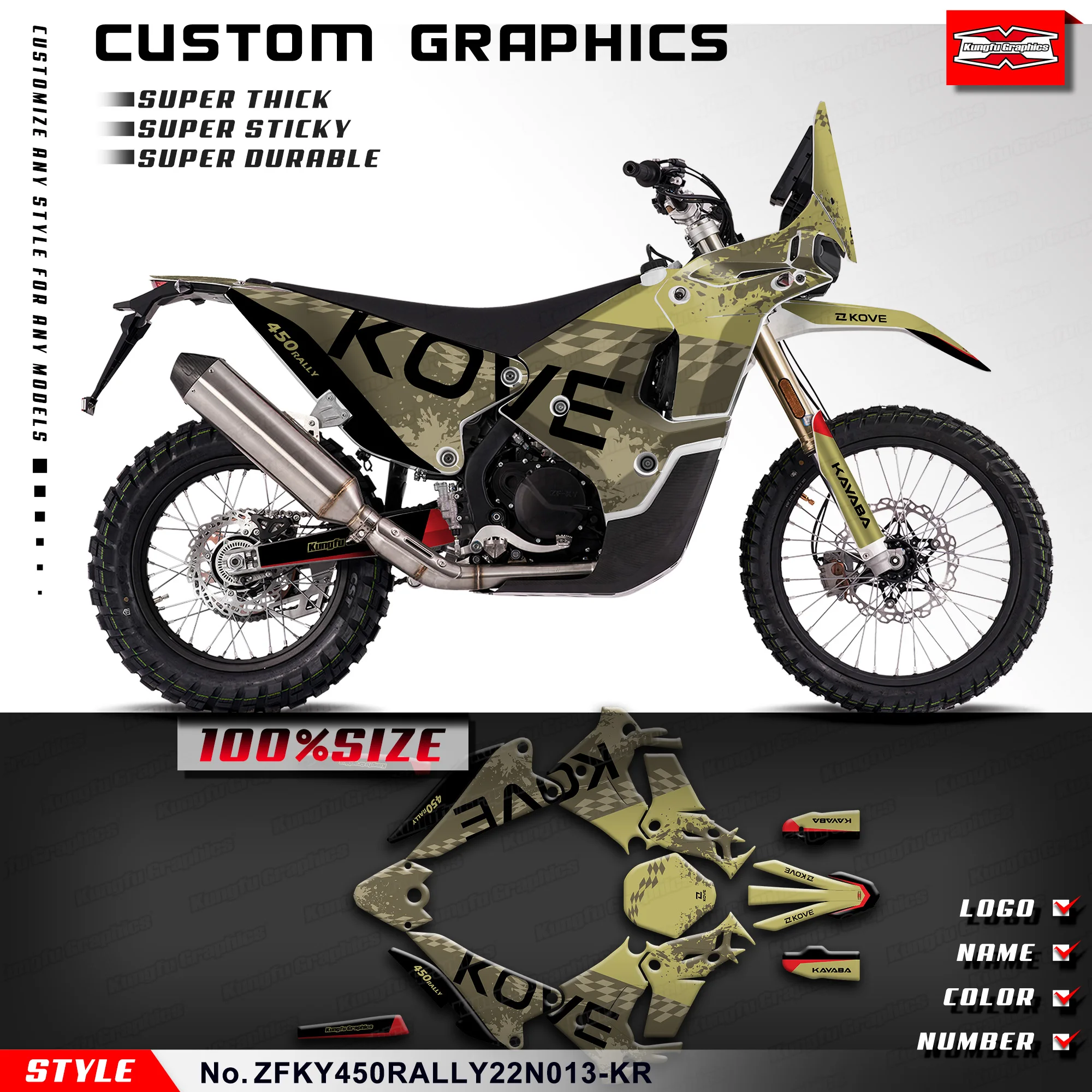 KUNGFU GRAPHICS Custom Adhesive Sticker Motorcycle Decals for KOVE 450 Rally 2022 2023 2024, Rebuild Kit, ZFKY450RALLY22N013-KR
KUNGFU GRAPHICS Custom Adhesive Sticker Motorcycle Decals for KOVE 450 Rally 2022 2023 2024, Rebuild Kit, ZFKY450RALLY22N013-KR