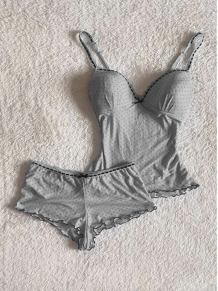 Элегантный и комфортный домашний комплект Slim Fit для весны-лета 2026: женский пижамный комплект из 2 предметов в горошек – майка на бретельках + шорты
Элегантный и комфортный домашний комплект Slim Fit для весны-лета 2026: женский пижамный комплект из 2 предметов в горошек – майка на бретельках + шорты