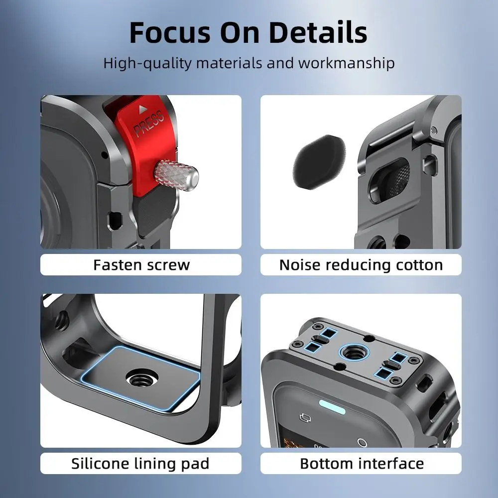 Aluminum Alloy Protective Case Built-in Cold Shoe with Lens Cover Metal Frame Quick Release Camera Cage for Insta360 X5
Aluminum Alloy Protective Case Built-in Cold Shoe with Lens Cover Metal Frame Quick Release Camera Cage for Insta360 X5