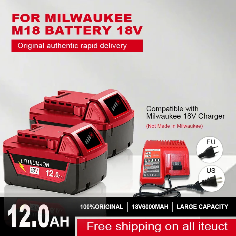 For Milwaukee M18 Power Tool Battery。 Charger, BR, XC。18V。 6000mAh M18B5。 48-11-1860, Built-in 18650 Battery 6.0Ah9.0Ah12.0Ah
For Milwaukee M18 Power Tool Battery。 Charger, BR, XC。18V。 6000mAh M18B5。 48-11-1860, Built-in 18650 Battery 6.0Ah9.0Ah12.0Ah
