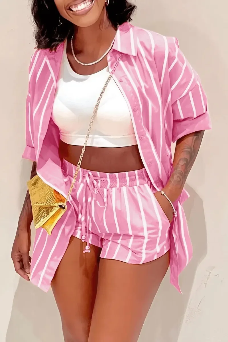 Female Korean Style Gingham Summer Casual Striped Print Short Sleeve Shirts Top Two Pieces Blouse Sets 2023 Women Short Sets
Female Korean Style Gingham Summer Casual Striped Print Short Sleeve Shirts Top Two Pieces Blouse Sets 2023 Women Short Sets