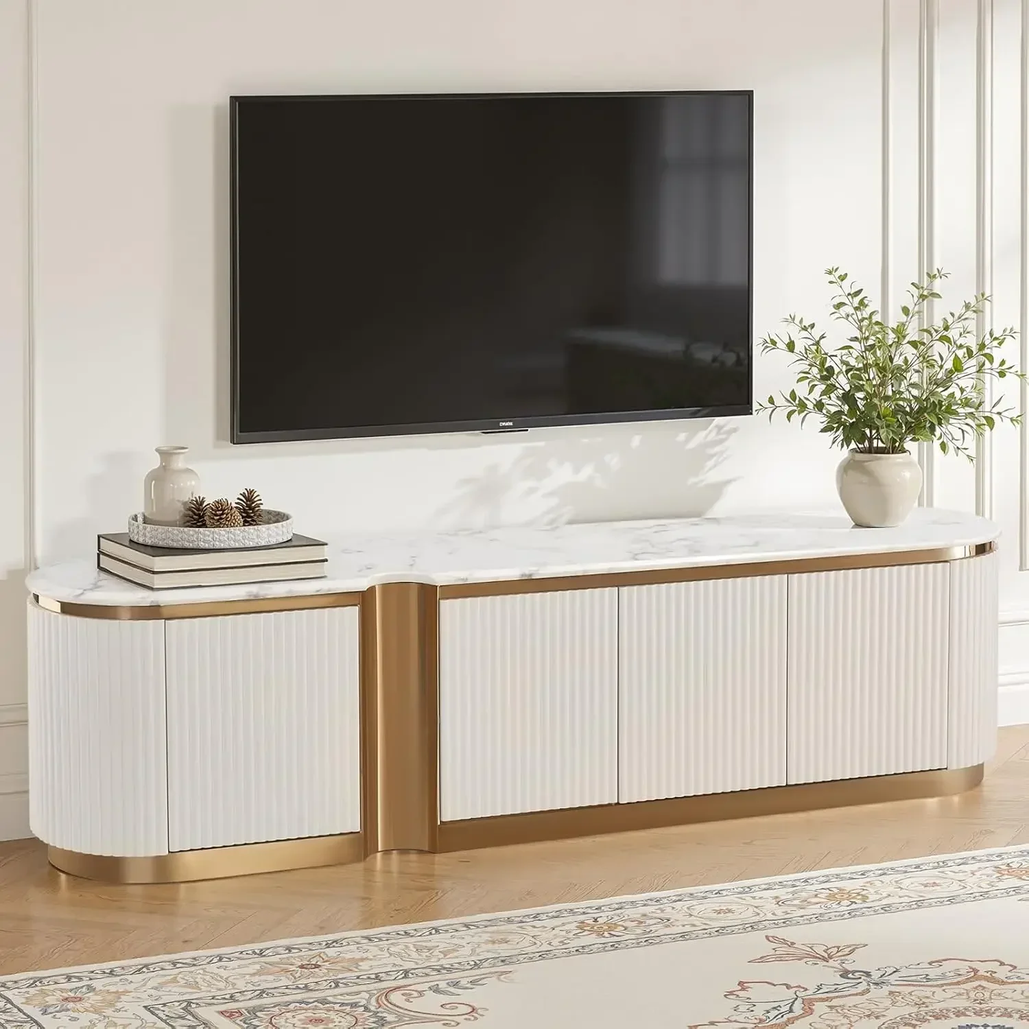 Curved Tv Media Console Storage Cabinet Fits Up To 90 Inch Tv Artificial Stone Top Fully Assembled White
Curved Tv Media Console Storage Cabinet Fits Up To 90 Inch Tv Artificial Stone Top Fully Assembled White
