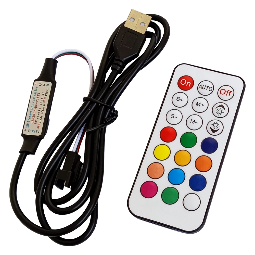 USB/DC Mini Led Controller RF Remote Wireles Control DC5-24V 21Key Pixel Dimmer 3Pin For WS2812/WS2811/SK6812 Strip Light
USB/DC Mini Led Controller RF Remote Wireles Control DC5-24V 21Key Pixel Dimmer 3Pin For WS2812/WS2811/SK6812 Strip Light