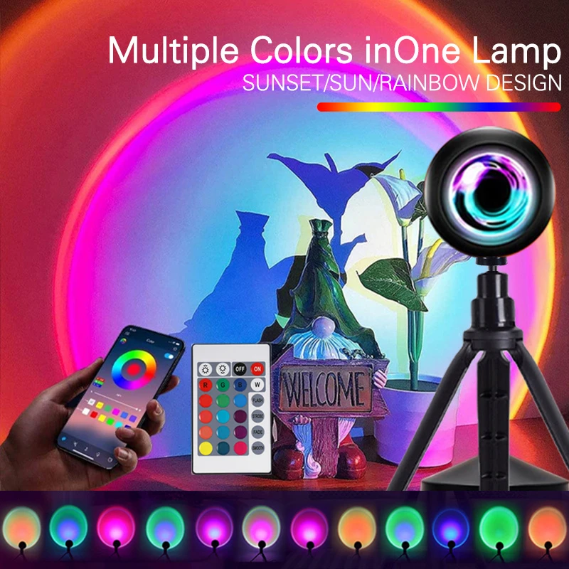 LED RGB Sunset Light USB Night Light Projector Lamp 16 Colors Rainbow Lamp Nightlight 5V Bedroom Decoration Lighting APP Control
LED RGB Sunset Light USB Night Light Projector Lamp 16 Colors Rainbow Lamp Nightlight 5V Bedroom Decoration Lighting APP Control