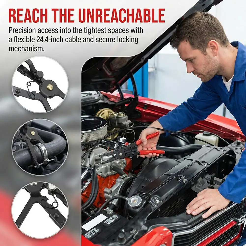 Flexible Cable Hose Clamp Pliers 620mm Long Reach Alloy Steel 0-55mm Jaw Capacity for Automotive Engine Repair & Tight Spaces
Flexible Cable Hose Clamp Pliers 620mm Long Reach Alloy Steel 0-55mm Jaw Capacity for Automotive Engine Repair & Tight Spaces