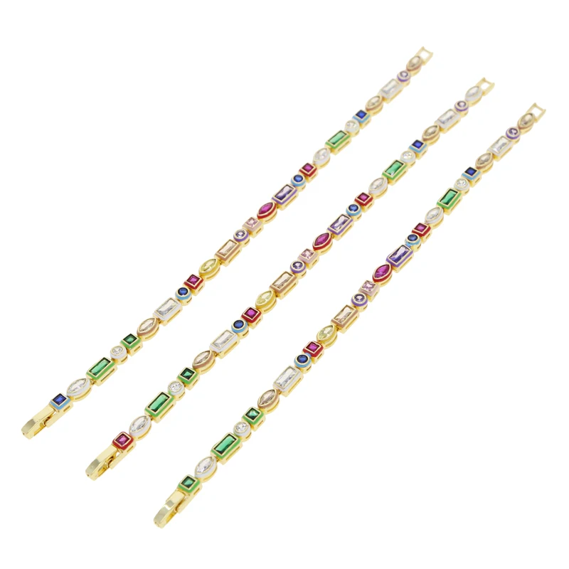 Gold Color Bezel Enamel Rainbow Geometric Various Shaped Bling CZ Cubic Zirconia Tennis Chain Bracelet Fashion Women Jewelry
Gold Color Bezel Enamel Rainbow Geometric Various Shaped Bling CZ Cubic Zirconia Tennis Chain Bracelet Fashion Women Jewelry