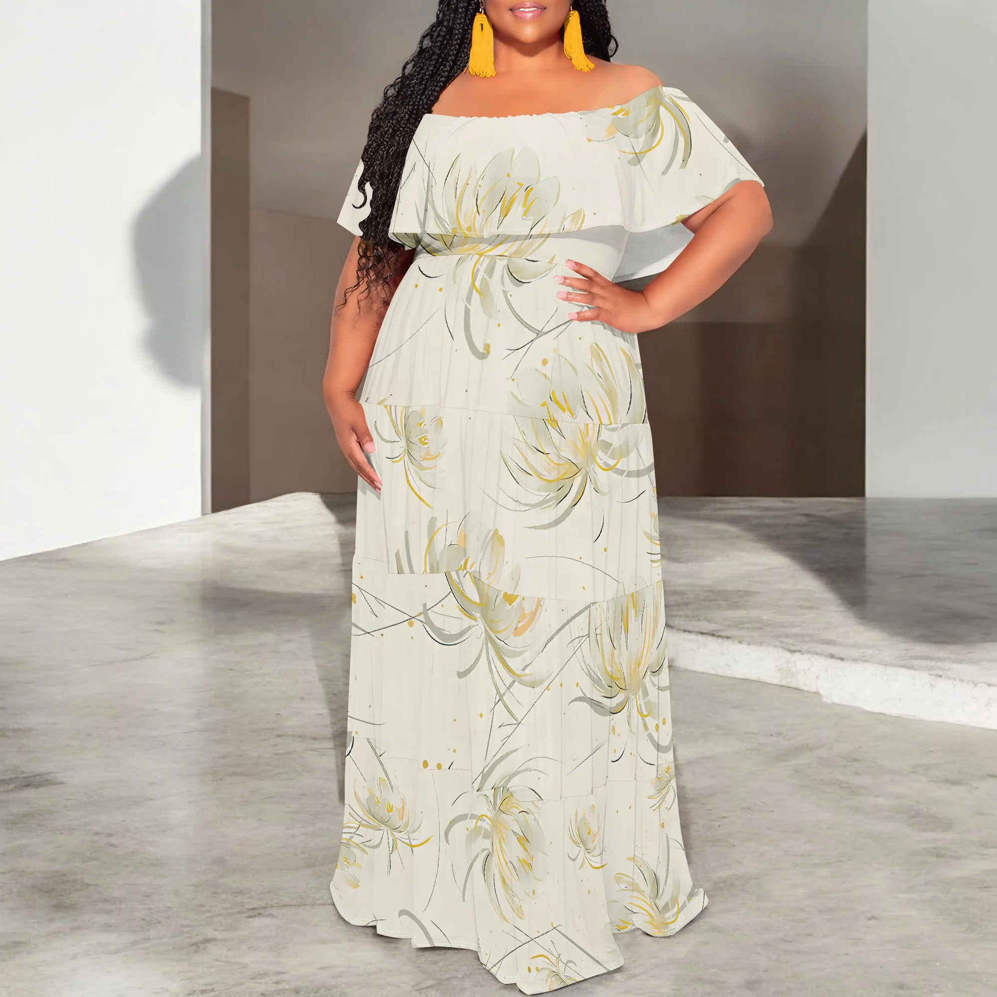 Women's Tight Hips-Wrapped Geometric Off-Shoulder Ruffle Short Sleeve Dress Vibrant Cultural Party Casual Maxi Dress
Women's Tight Hips-Wrapped Geometric Off-Shoulder Ruffle Short Sleeve Dress Vibrant Cultural Party Casual Maxi Dress