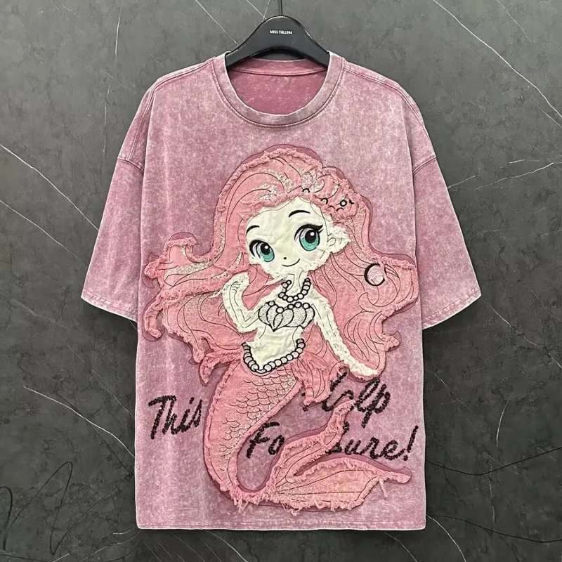 Summer New Cartoon Mermaid Round Neck Short Sleeved T-shirt for Women Loose Casual Sweet Style Mid Length Y2k Top Kawaii Clothes
Summer New Cartoon Mermaid Round Neck Short Sleeved T-shirt for Women Loose Casual Sweet Style Mid Length Y2k Top Kawaii Clothes