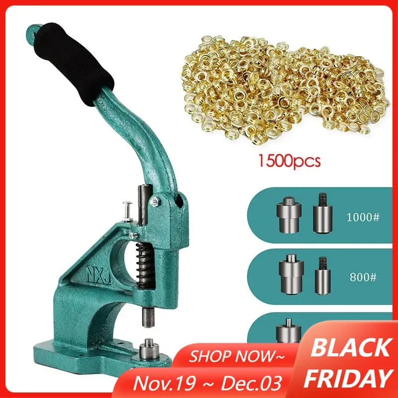 Hand Press Grommet Machine with Eyelets 1500pcs Kit 6/10/12mm Dies Mold Punch Manual Installation Tool for Clothes Sewing
Hand Press Grommet Machine with Eyelets 1500pcs Kit 6/10/12mm Dies Mold Punch Manual Installation Tool for Clothes Sewing