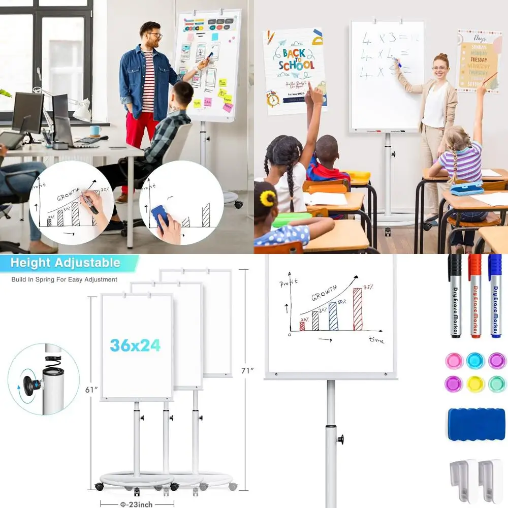 Portable Magnetic Dry Erase Board, 36x24 Mobile Whiteboard Easel with Flipchart Hooks for Classroom, Office, Home (Silver)
Portable Magnetic Dry Erase Board, 36x24 Mobile Whiteboard Easel with Flipchart Hooks for Classroom, Office, Home (Silver)
