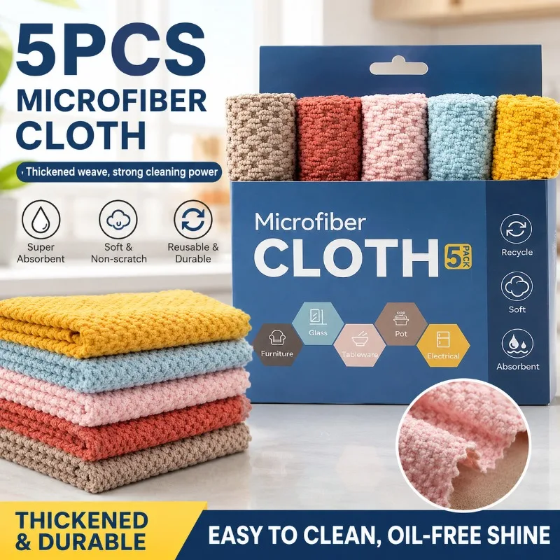 5PCS Thickened Microfiber Cleaning Cloth Kitchen Dish Washing Rag Absorbent Oil Removal Table Wiping Cloth Scrub Pad Sponge Set
5PCS Thickened Microfiber Cleaning Cloth Kitchen Dish Washing Rag Absorbent Oil Removal Table Wiping Cloth Scrub Pad Sponge Set