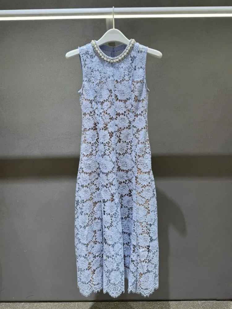 Ele Blue Lace Embroidery round Ne Svel Dr Summer Vaion Sle High Waist A-Line Skirt Ladies Dr
Ele Blue Lace Embroidery round Ne Svel Dr Summer Vaion Sle High Waist A-Line Skirt Ladies Dr