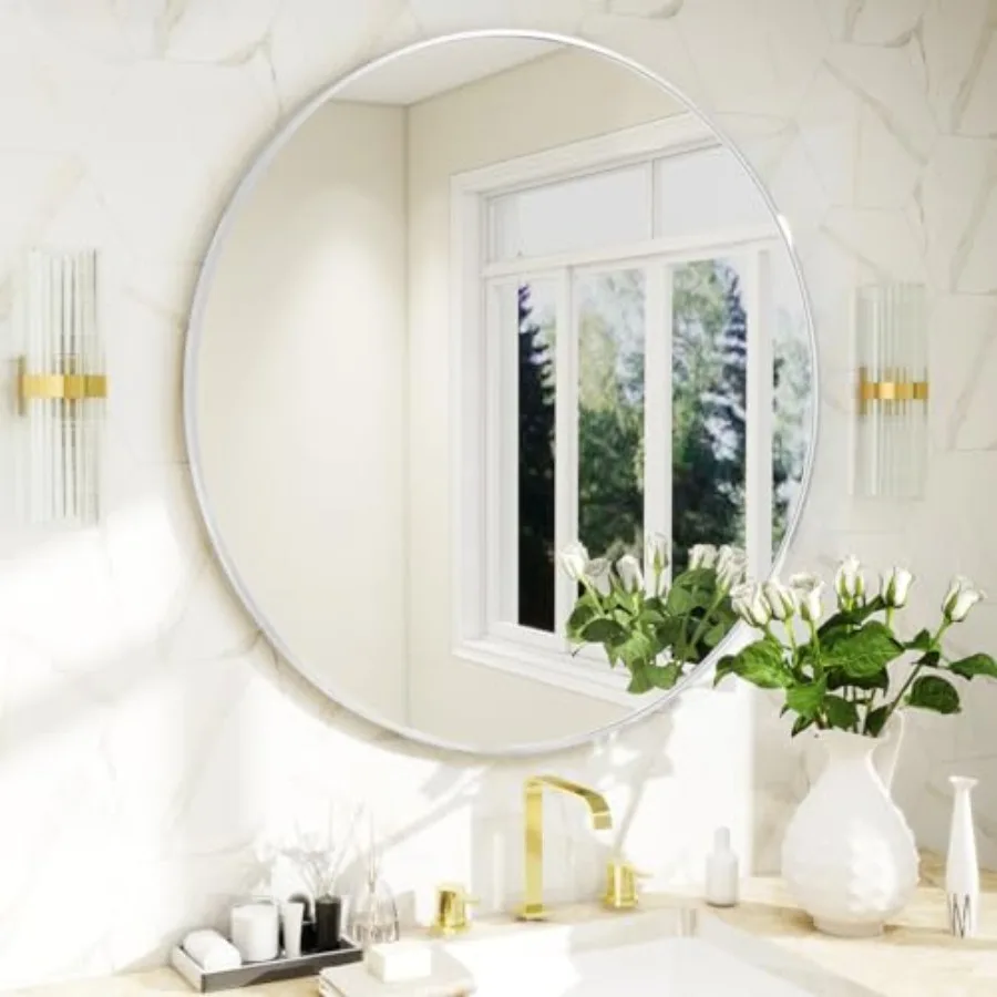 24 Inch Round Mirror with Metal Frame for Wall Mounting Ideal for Entryway Bathroom Vanity and Living Room Decor Stylish White
24 Inch Round Mirror with Metal Frame for Wall Mounting Ideal for Entryway Bathroom Vanity and Living Room Decor Stylish White