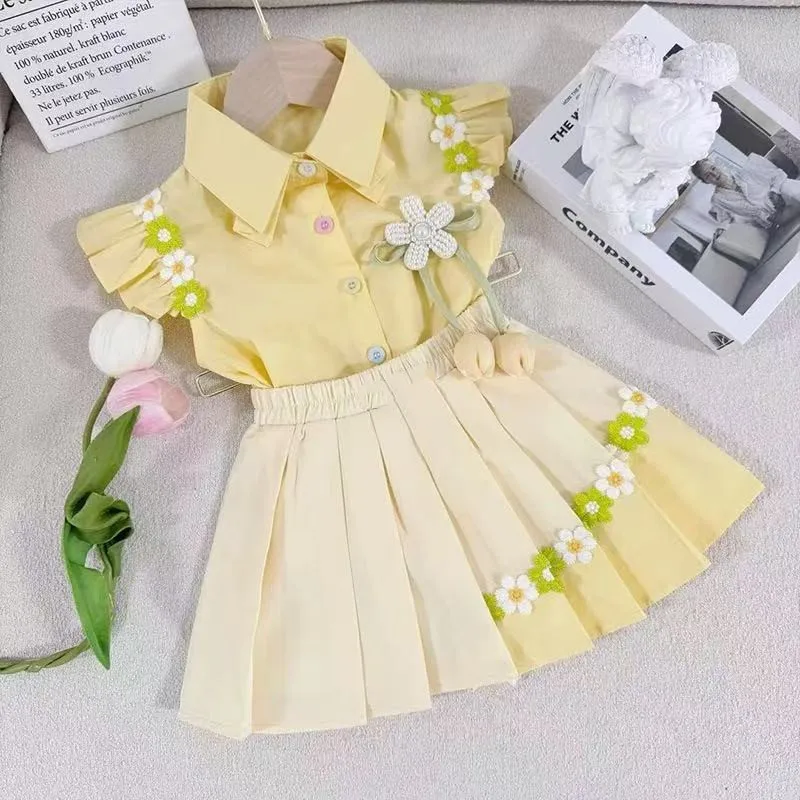 Kids Girl's Suit Korean Version Foreign Style Children's Summer Thin Section Fly-sleeved Shirt Pleated Skirt Two-piece Set
Kids Girl's Suit Korean Version Foreign Style Children's Summer Thin Section Fly-sleeved Shirt Pleated Skirt Two-piece Set