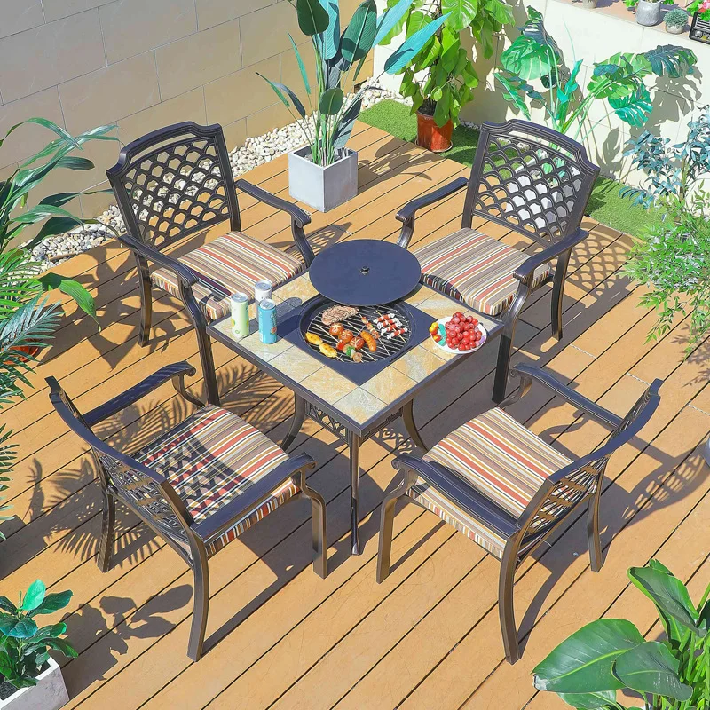 Outdoor cast aluminum barbecue dining table courtyard terrace garden villa wrought iron outdoor leisure home electric baking tab 
Outdoor cast aluminum barbecue dining table courtyard terrace garden villa wrought iron outdoor leisure home electric baking tab