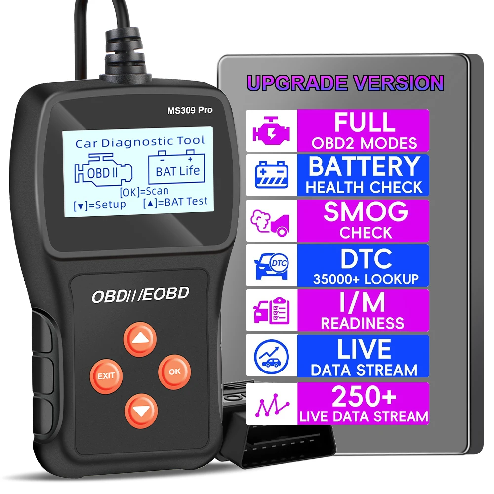 MS309PRO автомобильный сканер OBD2, проверка системы двигателя, тестер батареи, считыватель кодов живых данных, многоязычные диагностические инструменты, аксессуары
MS309PRO автомобильный сканер OBD2, проверка системы двигателя, тестер батареи, считыватель кодов живых данных, многоязычные диагностические инструменты, аксессуары