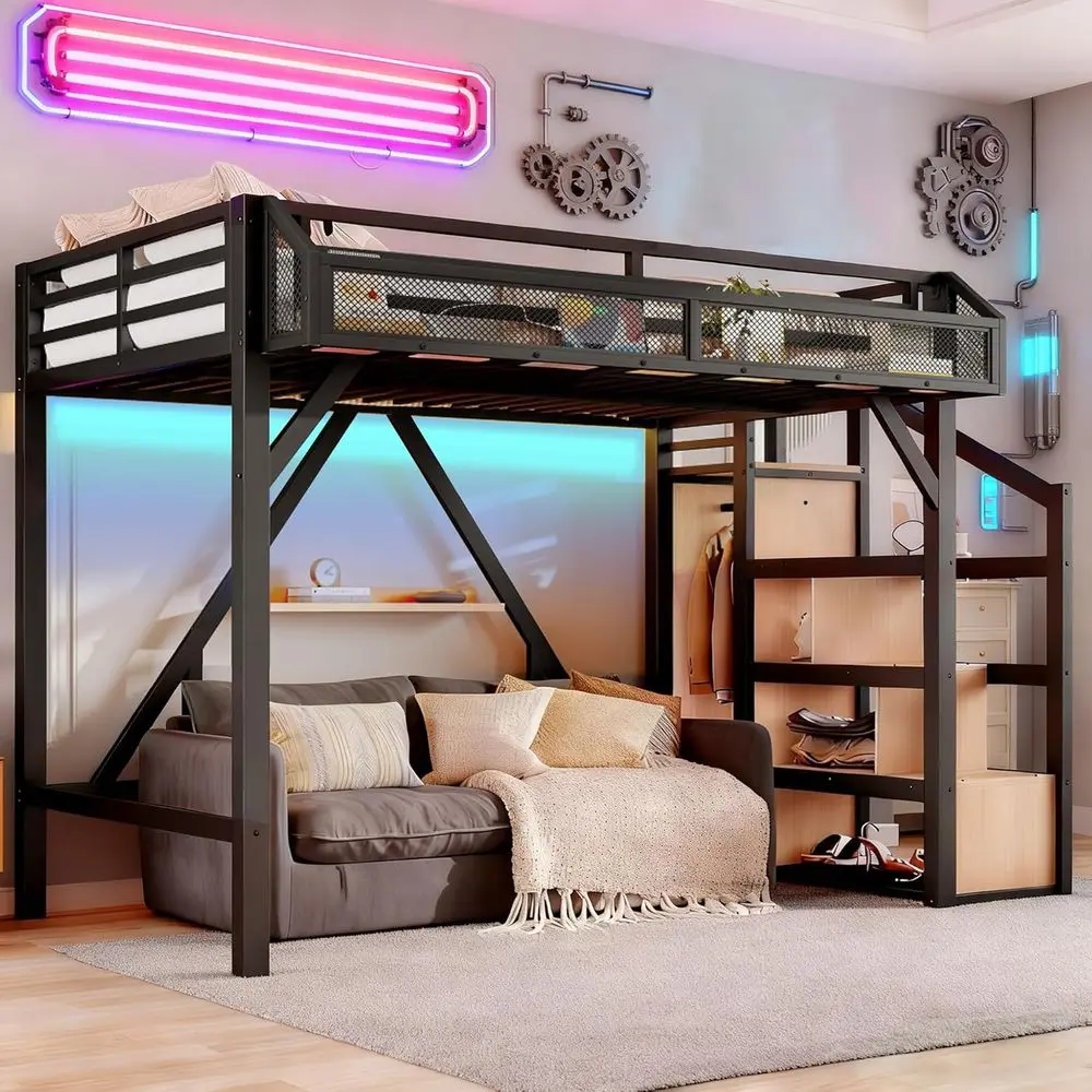 Twin XL Metal Bed with Storage, Shelves, Wardrobe, LED Lights, USB Ports for Kids and Teens
Twin XL Metal Bed with Storage, Shelves, Wardrobe, LED Lights, USB Ports for Kids and Teens