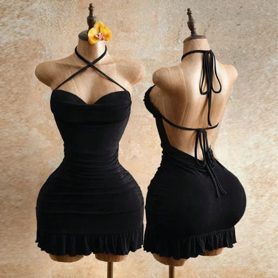 【New style】Hot style pure desire shoulder sling dress pleated waist to show slimming small black dress with fungus edge and hot
【New style】Hot style pure desire shoulder sling dress pleated waist to show slimming small black dress with fungus edge and hot