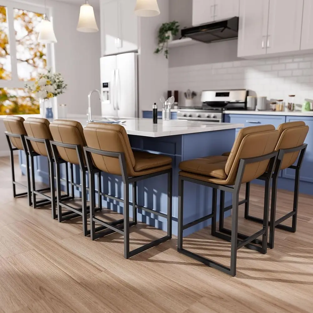 Set of 6, 24 Leather Counter Stools with Backs, Metal Frame, Ideal for Kitchen Island or Counter Height
Set of 6, 24 Leather Counter Stools with Backs, Metal Frame, Ideal for Kitchen Island or Counter Height