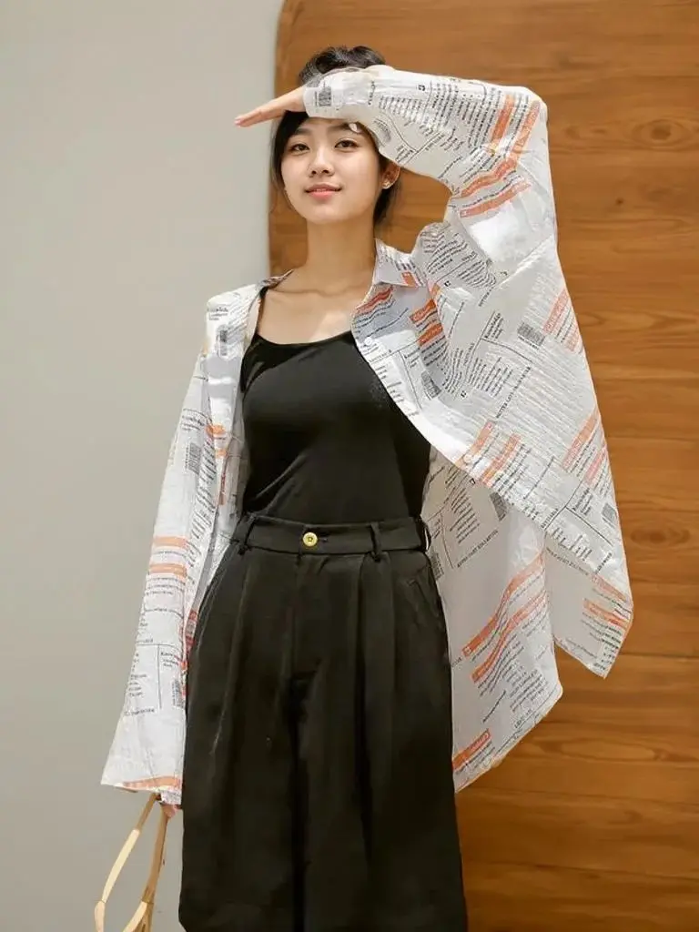 Plus Size Casual Letter Print Long Sleeve Shirt Korean Style Unique Mid-Length Blouse for Women
Plus Size Casual Letter Print Long Sleeve Shirt Korean Style Unique Mid-Length Blouse for Women