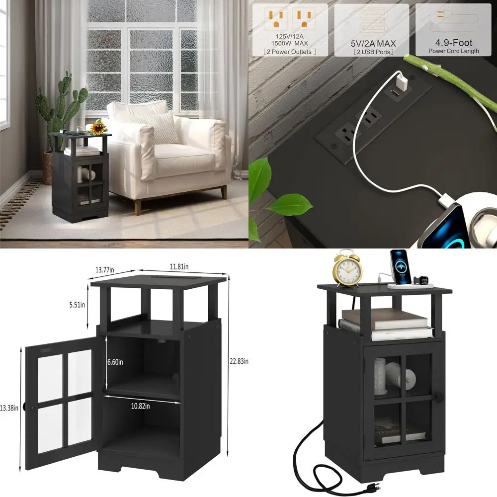 Bedside Table with Charging Station, USB Ports, and Outlets for Bedroom and Living Room Storage
Bedside Table with Charging Station, USB Ports, and Outlets for Bedroom and Living Room Storage