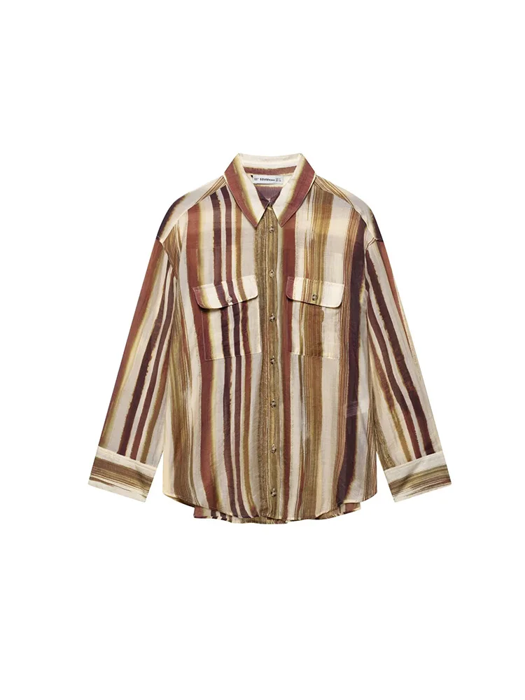 KUCLUT Women Fashion With Pockets Striped Single Breasted Blouse Vintage Lapel Neck Long Sleeves Female Chic Lady Shirts
KUCLUT Women Fashion With Pockets Striped Single Breasted Blouse Vintage Lapel Neck Long Sleeves Female Chic Lady Shirts