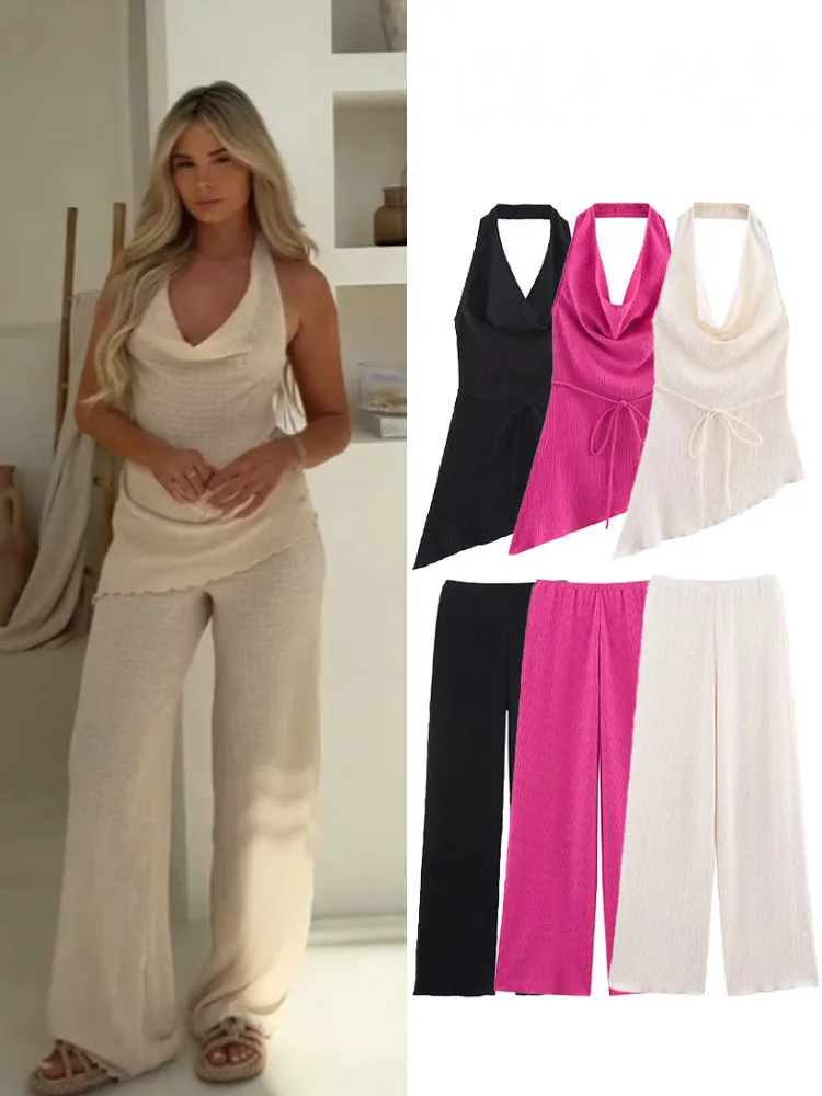 HH летние модные женские брючные костюмы однотонные без рукавов с открытой спиной на шнуровке украшения + длинные брюки с высокой талией женские повседневные комплекты 
HH летние модные женские брючные костюмы однотонные без рукавов с открытой спиной на шнуровке украшения + длинные брюки с высокой талией женские повседневные комплекты