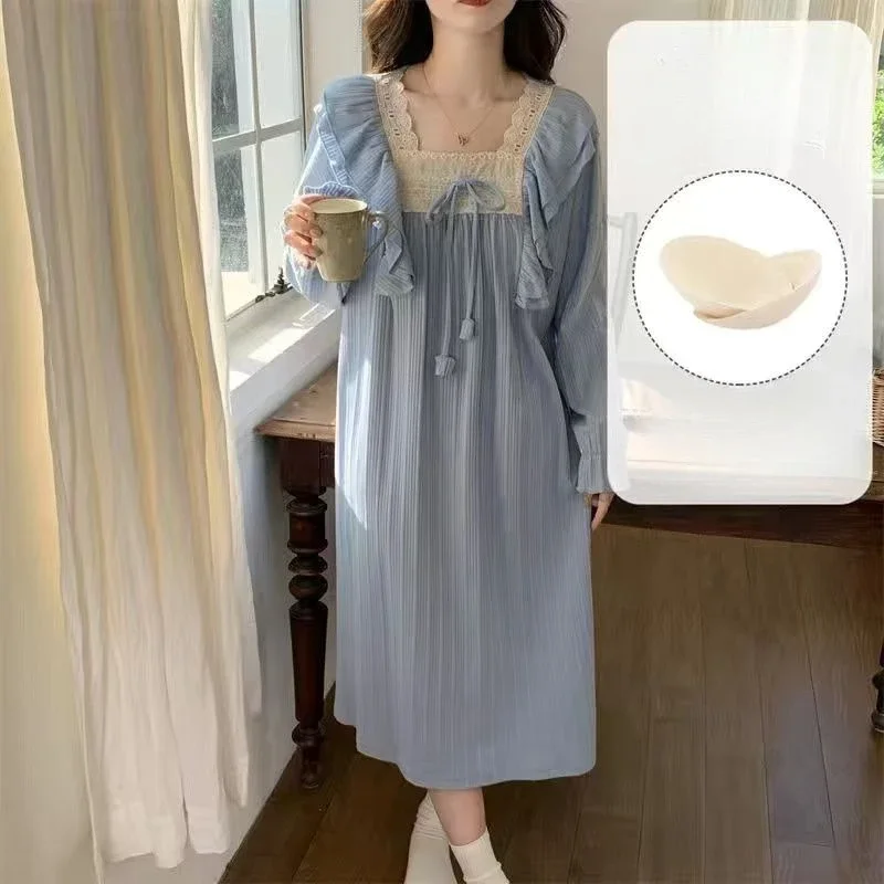 Loose Over The Knee Home Wear Bedskirt with Chest Pad Women Spring and Autumn Cute Sweet Girl Princess Style Long Sleeve Pajamas
Loose Over The Knee Home Wear Bedskirt with Chest Pad Women Spring and Autumn Cute Sweet Girl Princess Style Long Sleeve Pajamas